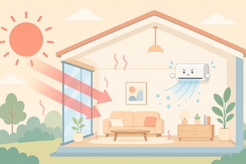 窓からの日射で部屋に熱が入るイメージ