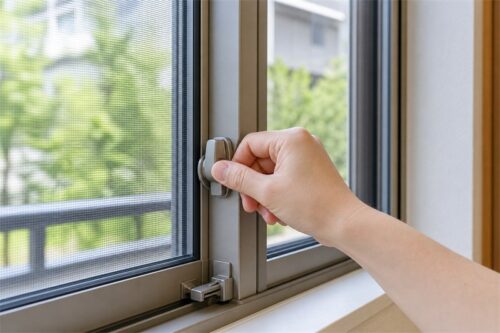 窓のクレセント錠と補助錠の確認