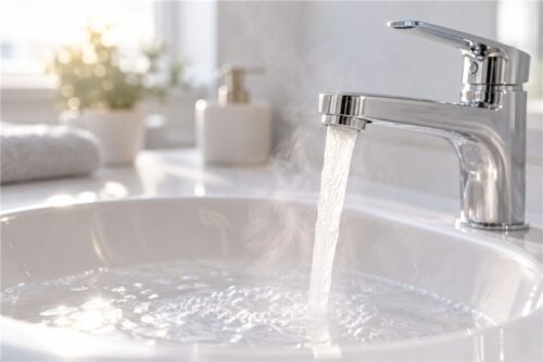 湯気の立つ蛇口